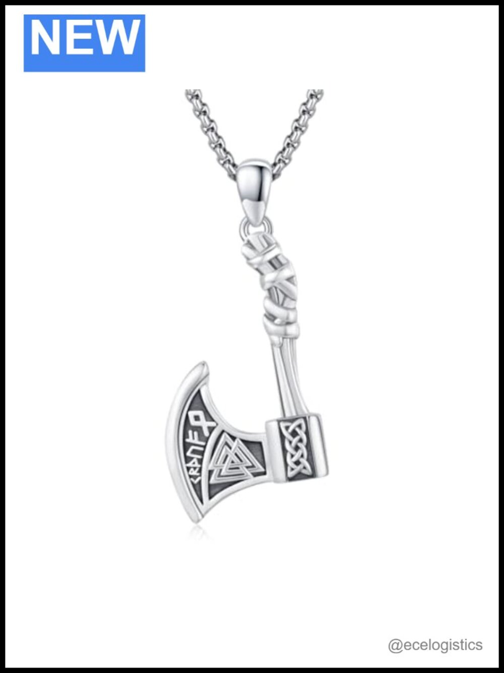 Viking Axe Necklace 925 Sterling Silver Nordic Runes Pendant